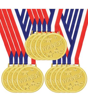 SONHPU 12 Pieces Metals Winner Gold Award Medals- 2 Inches Olympic Style Metal Winner Awards with Neck Ribbon