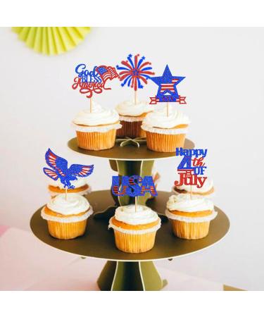 24 Pcs Independence Day Cupcake Toppers Glitter National Flag Cake Topper Picks Toothpick Toppers 4th of July Flag Day Photo Props for Patriotic Party Supplies (eagle-godbless-you) - Buy Online on GoSupps.com