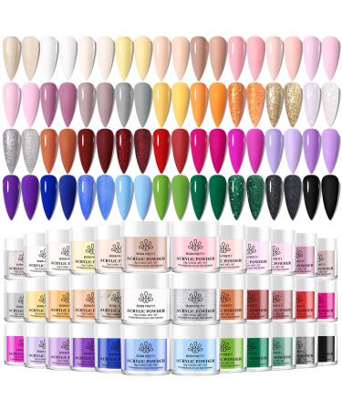 BORN PRETTY Acrylic Powder Set 36 Colors Acrylic Nail Powder Nude Pink Blue Yellow Purple Red Glitter Professional Polymer 3D Acrylic Nail Art Kit for French Nail Extension All Seasons Nail Carving Acrylic Powder 36Colors