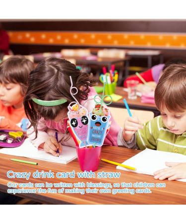 Sempoda Valentines Day Cards for Kids 32 Pack Crazy Drinking Card with Straws Cute Valentine Exchange Cards for Girls Boys School Classroom Party Favors - Buy Online on GoSupps.com