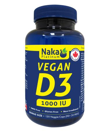 Naka Platinum VEGAN Vitamin D3 1000 IU BONUS SIZE 120 Veggie Caps (90+30 FREE)