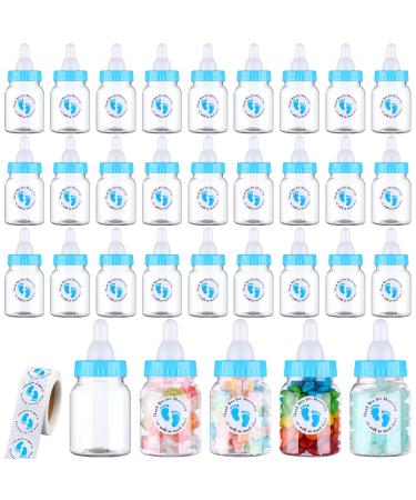 60 Pcs 3.5 x 1.5 Inch Baby Shower Mini Milk Bottle with 500 Adhesive Thank You for Showering Stickers Small Plastic Candy Bottles DIY Fillable Gift Boxes for Baby Shower Party Decor (Blue)