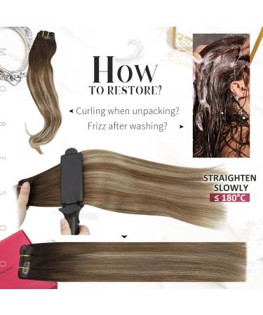 Moresoo Real Hair Clip-in Extensions - Balayage Remy Ombre Double Tress Dark Brown to Ash Blonde (#4/10/16) 5PCs/80g 30cm - Premium Quality Hair Extensions for All Hair Types - Buy Online on GoSupps.com