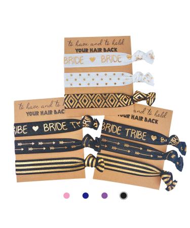 Newshun 12 x 3-Pack Bride Tribe Hair Ties Hair Bands Party Favors Kit for Bachelorette or Bridal Parties - Black Black-12