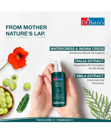 Dr Batra's Hair Fall Control Serum - Thuja Henna & Amla | Paraben & Sulphate Free | Trichologist Formulated | 125 ml - Buy Online on GoSupps.com