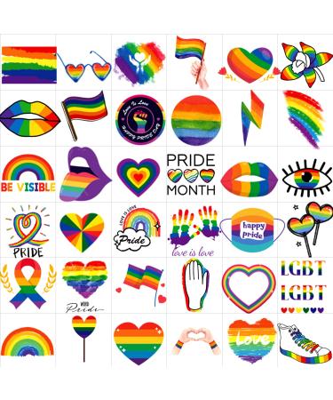 JEEFONNA 100+ Pcs LGBT Rainbow Temporary Tattoos, 10 Sheets Pride Temporary Tattoos, Waterproof Rainbow Flag Tattoo Stickers for Pride Equality Parades C-10 Sheets