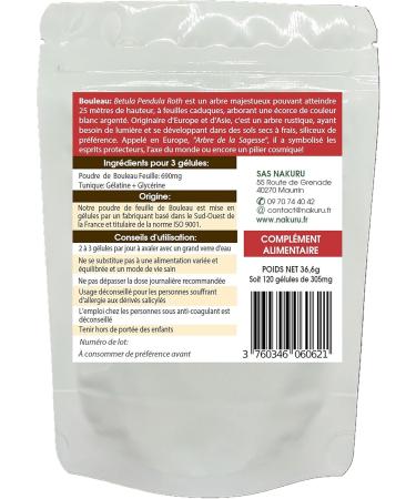 NAKURU | Birch | NAKURU Power | Made in France | The Tree of Wisdom! | (120 Capsules of 305mg/Net Weight: 36.5g) - Buy Online on GoSupps.com