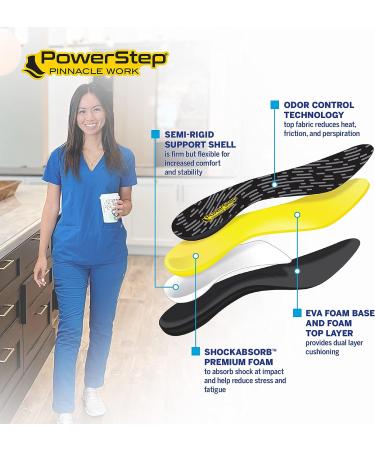 Powerstep Pinnacle Work Arch Support Insoles - Black/Yellow - Men's 4-4.5 / Women's 6-6.5 - Buy Online on GoSupps.com