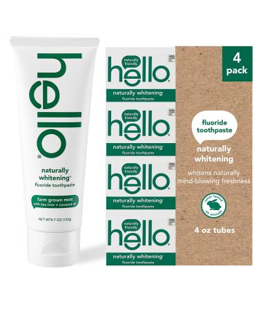 Hello Naturally Whitening Fluoride Toothpaste Farm Grown Mint Vegan SLS Free Gluten Free Peroxide Free 4.7 Ounce (Pack of 4) 4 pack