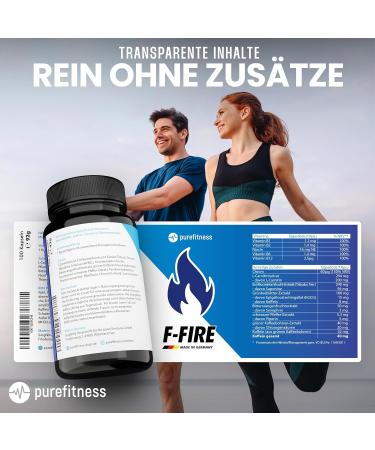 PureFitness F-Fire Metabolism Booster with Caffeine & Green Tea - 100 Strongly Dosed Capsules for Men & Women | Vitamins B1 B2 B6 B12 & Niacin - Buy Online on GoSupps.com