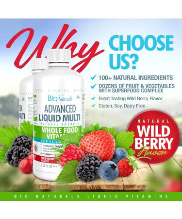 Bio Naturals Liquid Whole Food Multivitamin for Men & Women - 100+ Ingredients Superfoods Vegan - 32 oz Organic Nutritional Supplement - Buy Online on GoSupps.com