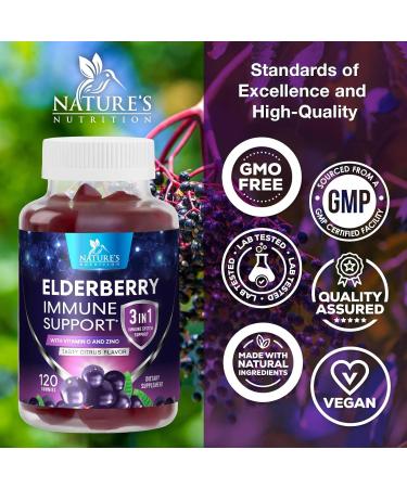 Elderberry Gummies - 3X Strength Black Elderberry Immune Support Gummy with Vitamin C D3 and Zinc for Kids & Adults Immune Health Support Supplement Gummy Black Elder Berry Vitamins - 120 Gummies 120 Count (Pack of 1) - Buy Online on GoSupps.com