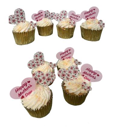 24 Pre-Cut Mixed Mother's Day Hearts Edible Wafer Paper Cake Toppers Decorations