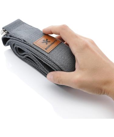Bodymate Yoga Belt with Metal Closure - 100% Cotton Yoga Strap for Beginners & Advanced | 250cm Cool Gray Yoga Band - Buy Online on GoSupps.com