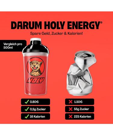 Holy Energy Gaming Booster 'Cherry Cheetah' - 50 Portions Focus Drink with Newcaff & Green Tea Extract | Vegan Cherry Flavor | Natural Fruit Aromas - Buy Online on GoSupps.com
