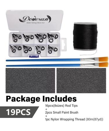 Dovesun Fishing Rod Repair Kit - Premium Stainless Steel & Carbon Guides 8 Sizes 21 Pieces - Durable Rod Tips & Nylon Wrap for Baitcasting Rods - Buy Online on GoSupps.com