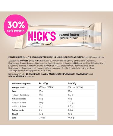 Nick's Low Carb Protein Bar Peanut Butter | 15g Protein | Keto Gluten-Free No Added Sugar | 12-Pack (50g each) - Healthy Snack - Buy Online on GoSupps.com