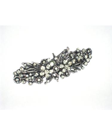 Vintage Crystal Flower Hair Barrette - 8cm Antique Style Hair Clip in Silver - Buy Online on GoSupps.com