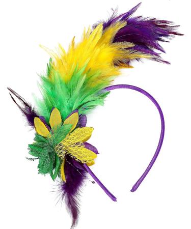 MWOOT Feather Headband 1920s Feathered Headpiece Yellow Green Purple Roaring 20s Fascinators for Women Artificial Flower Feather Headwear Hair Accessory for Cocktail Carnival Prom Tea Party - Buy Online on GoSupps.com