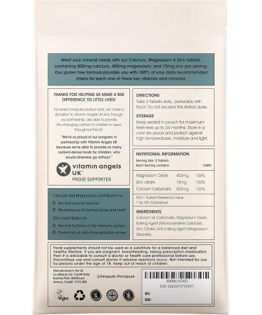 Calcium Magnesium Zinc 120 Tablets - Vegan Mineral Supplement for Bone, Teeth, Muscle - UK Made - Buy Online on GoSupps.com