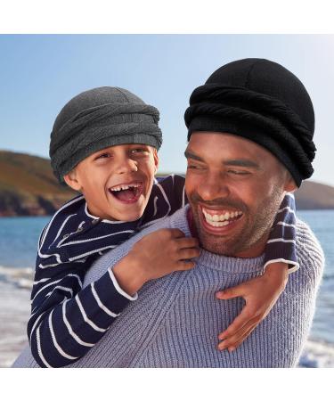 2 Pcs Kids Silk Satin Lined Turban Set - Black/Dark Gray - Ages 6-12 | Pre Tied Twist Head Wrap for Boys and Girls - Buy Online on GoSupps.com