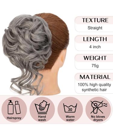 Claw Messy Bun Hairpieces Wavy Curly 75G Thick Hair Chignon Tousled Updo Doughnut Hair Bun Synthetic Ponytail Dark Grey - Buy Online on GoSupps.com
