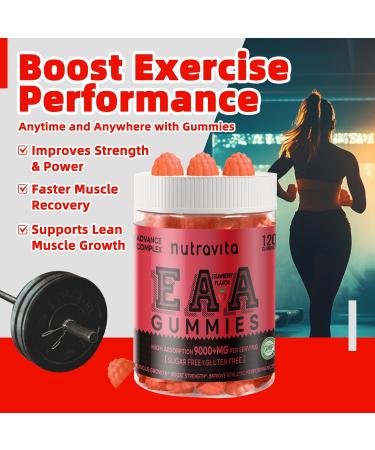 Nutravita EAA Gummies 120 Gummies (Strawberry) 9000 mg Essential Amino Acids - All 9 Essential Aminos (EAA) and All Branched-Chain Aminos (BCAAs) Non-GMO Gluten Free Vegetarian Friendly Strawberry 120 Count (Pack of 1) - Buy Online on GoSupps.com