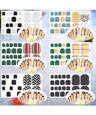Retro Style Toenail Polish Stickers - 308 Pieces Full Toe Nail Wraps with Glitter - DIY Manicure Decal for Girls | Includes 14 Sheets and 2 Nail Files - Buy Online on GoSupps.com