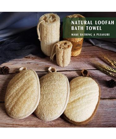 Eco-Friendly Natural Loofah Sponge Exfoliating Body Scrubber 3 Pack - Biodegradable Shower Luffa for Men and Women - Beige - Buy Online on GoSupps.com