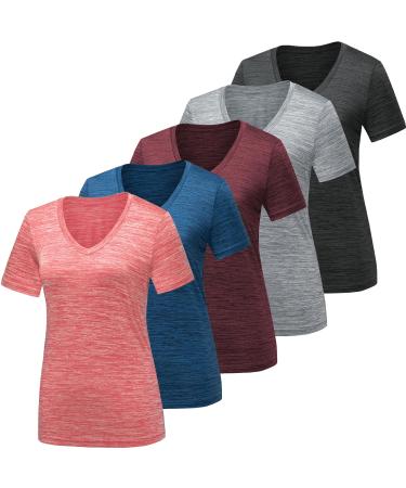 BALENNZ Workout Shirts for Women Moisture Wicking Quick Dry Active Athletic Women's Gym Performance T Shirts X-Large 5 Pack Dark Grey Light Grey Blue Wine Red Watermelon Red