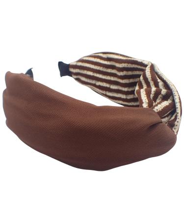 Topkids Accessories Striped Knot Alice Bands Adult Women Hair Accessories for Women Hair Bands for Women Thick Headband Womens Headbands Head Bands Adult Women Wide Headbands (Brown)