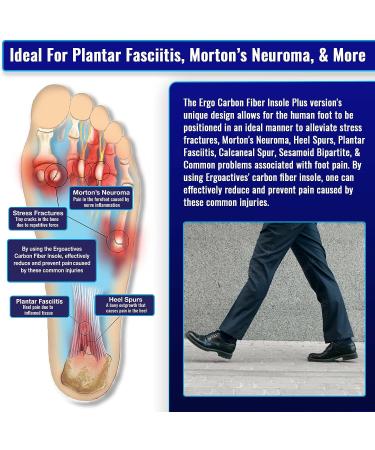 Ergoactives Carbon Fiber Insole Plus - Rigid with Padding for Men and Women - Alleviates Morton's Neuromas, Plantar Fasciitis - Size M 9-12, W 7-9 - 1 Unit - Buy Online on GoSupps.com