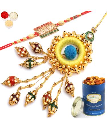 Ghasitaram Gifts Rakhis Online - Rakhi for Brother- Mere Pyaare Veera rm 072 Bhaiya Bhabhi Rakhi with 100 GMS of Dryfruits Mix Can Rakhi Set with 100 gms of Dryfruits Mix Can