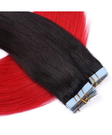 Novon Hair Extensions | Tape In On Hair Extensions #1B/Red Ombre - 40cm - 50 Tresses - 100% Remy Real Hair - Buy Online on GoSupps.com