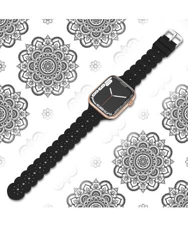 Floral Silicone Band Compatible with Apple Watch Bands 38mm 40mm 42mm 44mm 41mm 45mm 49mm Women Men  Slim Hollow-Out Design Wristbands Soft Sport Breathable Watch Bands for iWatch Ultra SE Series 8/7/6/5/4/3/2/1 Black 38mm/40mm/41mm - Buy Online on GoSupps.com