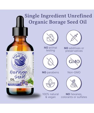 Buy Bella Terra Organic Borage Seed Oil 8 oz - Cold-Pressed Rich in Vitamin E & Omega Fatty Acids for Youth & Beauty | International Shipping Available - Buy Online on GoSupps.com