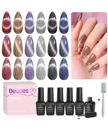 Beetles Gel Nail Polish Kit 6 Colors Holographic Laser Cat Eyes Red Navy Blue Purple Glitter Black Gel Polish Set with Magnet Soak Off Led Nail Lamp Cured Nail Art Manicure Kits DIY Home for Women Urban Serenade - Buy Online on GoSupps.com