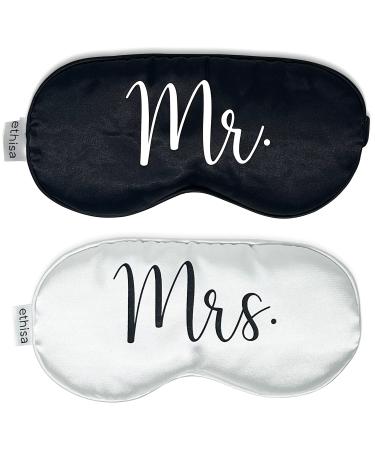 Ethisa Mr and Mrs Sleep Mask - Blindfold Wedding Games for Reception - Groom and Bride Eye Mask for Couples - Wedding Night Bride to Be Sleep Mask - Honeymoon Just Married Black and White Gift Set