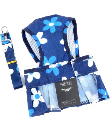 Paidful Dog Harness Dress for Small Dogs & Cats | Colorful Flower Tutu & Leash | Breathable Pet Clothing for Mini Puppies Chihuahuas & Yorkies | Spring Blue Size L - Buy Online on GoSupps.com