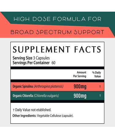 Organic Spirulina and Chlorella Capsules for Powerful Detox and Energy Boost - 180 Pills - Buy Online on GoSupps.com