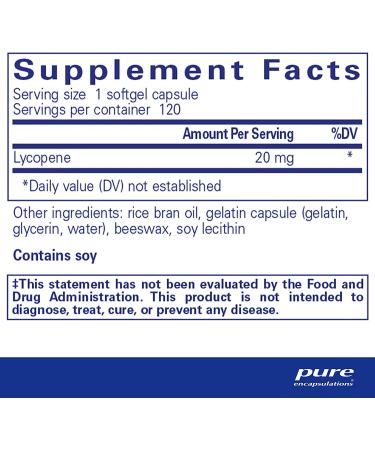 Pure Encapsulations Lycopene 20mg Softgel Capsules - Prostate and Macular Support - 120 Count - Buy Online on GoSupps.com