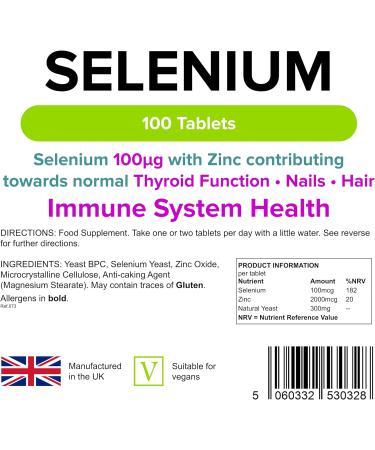 Lindens Selenium 100mcg & Zinc - 100 Vegan Tablets | Immune & Thyroid Support | Made in UK | 3 Months Supply - Buy Online on GoSupps.com