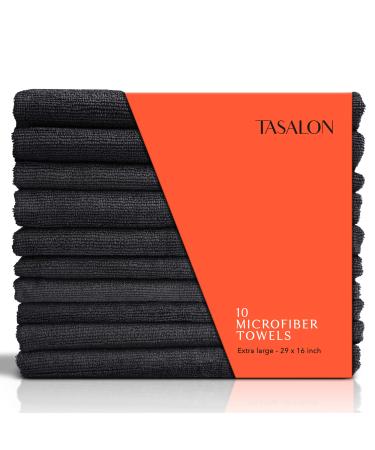 TASALON Microfiber Hair Towel - 10 Pack - Salon Towels - Quick Dry Microfiber Towels - 29 x 16 Inches Ultra-Soft Microfiber Towel for Hair, Facial Towels with Soft Absorbant - Black