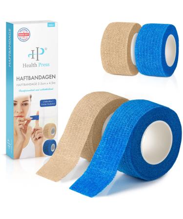 Finger pavement self -adhering - 4x pavement roll blue + skin color (2.5cm x 4.5m) - bandage self -adhesive - elastic tape waterproof - dust fat and dirt -repaying paving tape 2x blue + 2x skin colors 4 pieces (2.5 x 450 cm)