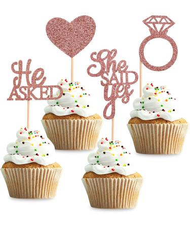 Unimall 48PC Rose Gold Glitter Cupcake Toppers | Diamond Ring & Heart Cake Picks for Weddings Engagements & Bachelorette Parties - Multi-Color Decorations - Buy Online on GoSupps.com