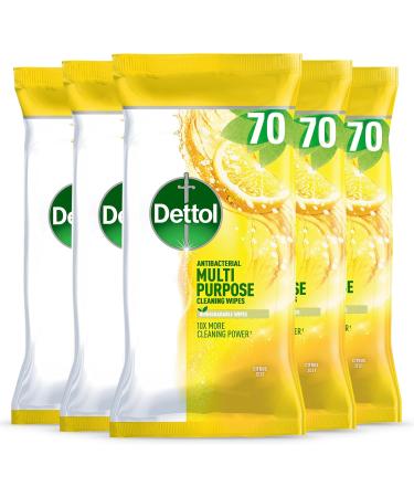 Dettol Citrus Zest Antibacterial Bathroom Cleaning Wipes Biodegradable Disinfectant First Aid Box Essential Germ Protection 70 Pcs - Pack Of 5