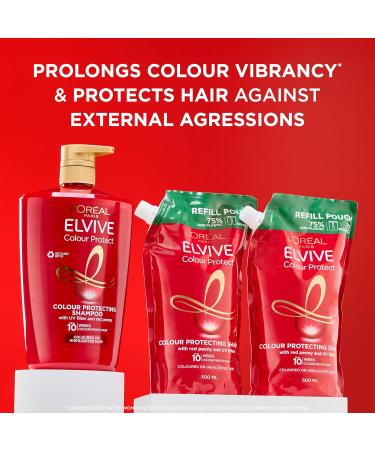 L Or al Paris Elvive Colour Protect Shampoo XL 1L with 2x Refill Pouches 500ml for Coloured Highlighted Hair Prolongs Colour Vibrancy Silicone Free - Buy Online on GoSupps.com