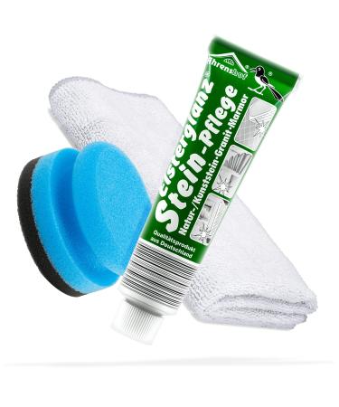 Detailed mate polish bundle with 150ml XXL Tube |Elsterglanz Stein care polishing paste + detailed mate Premium microfiber cloth + sponge |Clean polish and preserved marble granite natural/artificial stone stone care + accessories