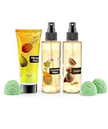 Fine Fragrance Body Mist & Body Splash Gift Set Luxury Self-Care Combo for Women and Girls (Coconut Cucumber Mango Pear w/ Bath Fizzer Bath Bomb) Valentines Gift for Women Coconut Cucumber Mango Pear w/ Bath Fizzer 6-piece - Buy Online on GoSupps.com