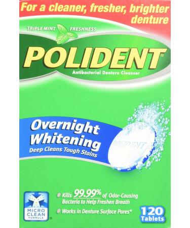 Polident Overnight Whitening Denture Cleanser 120 Tablets (Pack of 2)